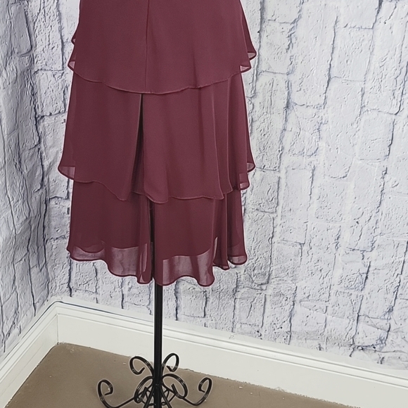 S.L. FASHIONS Wine Sequined and Beaded Ruffled Cut Out Dressy Dress Size 8 - Picture 8 of 9